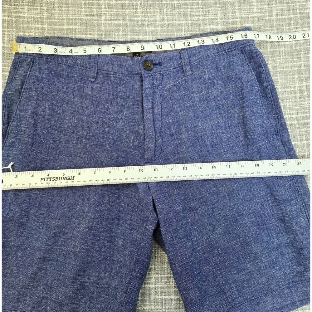 Banana Republic Aiden Short Men 34 Linen Blend Lakeside Blue 10in Inseam